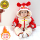 G.DUCKKIDS嬰兒過年衣服喜慶冬裝男女寶寶加厚加絨連體哈衣秋冬季棉服拜年服 米紅色 90碼