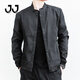 JJ夾克男秋季休閑寬松立領(lǐng)加肥加大碼男士成熟穩重上裝衣服外套男 黑色（排扣款） XL