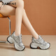 達芙妮超厚底內增高老爹鞋女小個(gè)子顯瘦潮流休閑鞋百搭女鞋 銀色 37 