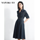 易菲（YIFINI）丹寧牛仔中袖收腰顯瘦連衣裙女夏季新款襯衫裙B04Y3954 藍(lán)色 0M