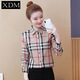 熊迪明純棉加絨加厚保暖格子襯衫女秋冬裝英倫風(fēng)修身襯衣打底衫長(cháng)袖上衣 CY661 卡其色 L建議105-115斤