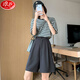 浪莎西裝短褲女夏季薄款寬松闊腿褲高腰a字顯瘦直筒休閑五分中褲子潮 灰色 2XL 建議120斤-130斤