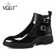 VQGTVQGT春季新款漆皮皮靴男短靴高幫皮鞋馬丁靴厚底大頭男靴加絨亮面 黑色 加絨 偏大一碼 39
