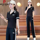 皮爾卡丹（pierre cardin）品牌休閑時(shí)尚運動(dòng)服套裝女夏季2025新款洋氣時(shí)髦減齡顯瘦闊腿褲 黑色長(cháng)褲套裝 2XL(建議130斤-145斤)