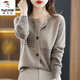 啄木鳥(niǎo)羊毛衫女100羊毛2023春秋新款針織衫毛衣外套拼色開(kāi)衫外穿顯瘦 駝色 2XL 碼【130斤-140斤】