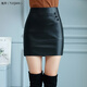 兔芊（TUQIAN）海寧真皮裙子短款女士包臀皮裙半身裙秋冬季新款女高腰顯瘦短裙 黑色 XL 110-119斤