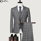 傳棨 西服套裝男三件套商務(wù)休閑男士西裝外套新郎結婚宴會(huì )禮服 灰色[卡其格]三件套 （52）185/96A