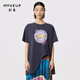 幻走（MOVEUP）2024夏季新款.FUN系列圓領(lǐng)印花設計師純棉中長(cháng)款T恤女 深寶藍 L