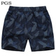 普戈斯（PUGESI）夏季純棉男士休閑運動(dòng)褲四分超短褲沙灘褲夏天薄款跑步三分褲熱褲 黑藍 3XL （119-138斤）