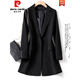 皮爾卡丹西裝外套女2026新款春秋季韓版修身中長(cháng)款職業(yè)氣質(zhì)西服上衣 黑色 XL  110-123斤左右