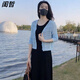 閨哲法式鏤空針織衫開衫空調(diào)衫女夏季長袖披肩薄外套吊帶裙外搭潮 藍色【專柜品質(zhì)】 XL 115-130斤