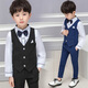 兒童西裝男童套裝馬甲男寶寶小西服2-16歲春秋裝小男孩花童舞臺表演出服日常休閑裝兩件套主持人禮服潮童 黑色五件套(馬甲+長(cháng)褲子+長(cháng)襯衫+領(lǐng)結+腰帶) 140碼/(17)(建議重50-58斤左右)