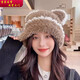 易茶新款保暖護耳針織毛線(xiàn)帽日韓顯臉小可愛(ài)小熊耳朵帽子女秋冬季帽子 小熊-卡其色M18