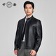 雪豹新款秋冬男士真皮皮衣商務(wù)休閑頭層牛皮短款立領(lǐng)駝絨皮夾克 黑色 L 48(170/92A)