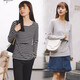 米度麗哺乳衣外出哺乳上衣春秋時(shí)尚喂奶衣服女條紋打底衫春季辣媽款 春秋款-黑底白條 XL碼（建議130-160斤左右）