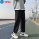 NASA MARVEL美式复古牛仔裤男秋冬新款宽松直筒男士休闲裤潮牌学生九分阔腿裤 黑色 XL