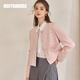 ROEYSHOUSE羅衣氣質(zhì)小香風(fēng)淺粉色短外套秋季新款時(shí)尚百搭圓領(lǐng)西服11138 淺粉色 2XL