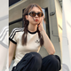 小野七天條紋正肩短袖t恤女夏裝設(shè)計感辣妹修身顯瘦白色體恤短上衣 小野條紋T白色 M