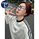 PMOG韓版hiphop超好看三條杠短袖t恤女夏季新款寬松中性風(fēng)百搭上衣潮 灰色 S 60斤-85斤