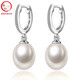 滴水成珠南珠世家水滴形淡水珍珠白色耳扣925銀鑲鋯石耳環(huán)禮物 10.0-11.0mm