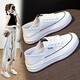 TLOUU真皮小白鞋女2026春夏款休閑女鞋透氣厚底一腳蹬踩跟兩穿系帶板鞋 白色 38