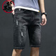 軒萊雅純棉牛仔短褲男新款五分馬褲夏季薄款休閑破洞韓版潮流直筒修身中 804黑色 33