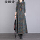 安婭詩(shī)印花連衣裙女2022秋季文藝貼布花色連衣裙女長(zhǎng)袖寬松長(zhǎng)款過(guò)膝長(zhǎng)裙子 藍(lán)色 均碼