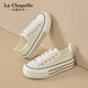 拉夏貝爾女鞋帆布鞋女高幫厚底小白鞋百搭增高休閑鞋子女 米色-低幫 36