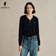 POLOWALK【含綿羊毛】針織衫女2024新款連帽開(kāi)衫外套通勤上衣 藏青 M 160