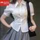 雉喬JK制服收腰短袖襯衫學(xué)院風(fēng)辣妹百搭白襯衣校供感性設計感顯瘦上衣 白色后背系帶【無(wú)領(lǐng)結】 M