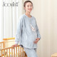 嬌銀月子服孕婦哺乳睡衣懷孕期產(chǎn)后喂奶秋冬保暖加厚寬松珊瑚絨套裝  灰藍（保暖雙層絨） XXL（適合體重190斤以?xún)龋? title=