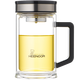 希諾雙層玻璃杯 420ml 商務(wù)辦公室泡茶杯男士水杯帶蓋帶濾網(wǎng)帶把手柄