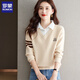 羅蒙（ROMON）假兩件上衣女時(shí)尚洋氣春秋翻領(lǐng)2024早秋新款羊.毛衫毛衣針織打底 米白色 M 95/110斤