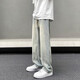 益帛牛仔褲男士夏季新款美式高街系帶黃泥染做舊寬松直筒休閑長褲子男 黃泥色 L 【建議110-125斤】