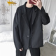 KIN DON 西服外套男秋季西裝外套男韓版百搭港風(fēng)ins痞帥寬松休閑西服套裝 黑色 L