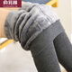 俞兆林打底褲女加絨加厚秋冬豎條紋純色棉質(zhì)外踩腳保暖襪女士連腳一體褲 黑色 350克加絨 踩腳款