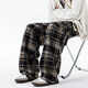 華天牧酒紅色蘇格蘭褲子男美式復古慵懶風(fēng)格子褲高個(gè)子加長(cháng)特大碼闊腿褲 藏青格 2xl 建議140-155斤可穿 145~165