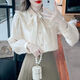 杜艷枝法式翻領(lǐng)長(cháng)袖雪紡襯衫女秋裝秋季新款荷葉邊洋氣百搭女士小衫 杏色 M90-100斤