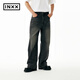 英克斯（inxx）APYD 潑墨水洗做舊牛仔褲男女同款美式手縫鉆直筒長(cháng)褲 灰色 S