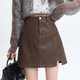 確彤半身裙秋冬皮裙2025高腰新款黑色大碼pu時(shí)尚小皮顯瘦開(kāi)叉胖MM短裙 咖色（含內襯） L 105-115左右