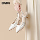 大東新中式夏季外穿涼鞋女2025年爆款休閑百搭尖頭女鞋0024 米色 【5.8cm優(yōu)雅酒杯跟】 39