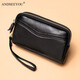 ANDSEEYOU品牌 女士手拿包 新款長(cháng)款手拿包女手抓包雙拉鏈軟皮真皮手包女 黑色