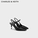 CHARLES&KEITH法式通勤尖頭高級細高跟涼鞋女生日禮物CK1-60361529 Black黑色 36