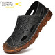 德國駱駝動(dòng)感包頭涼鞋男牛皮夏季透氣沙灘鞋男士包跟戶(hù)外開(kāi)車(chē)涼鞋防滑防臭鏤空洞洞鞋大碼牛筋底軟底軟面 059黑色 41