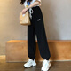 巧除大碼刺繡休閑褲寬松運動(dòng)褲子女春夏秋胖妹妹顯瘦潮流束腳哈倫衛褲 黑色 春夏可穿 4XL (建議160-180斤)