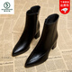 啄木鳥(niǎo)馬丁靴女外穿2026年秋冬新款黑色尖頭短靴高跟鞋粗跟小個(gè)子瘦瘦靴 黑色 37