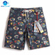 蓋浪 海邊度假旅游沙灘褲 休閑透氣男混紡短褲五分褲 花褲衩薄潮 H1083五彩魚(yú) XL
