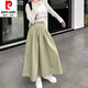 皮爾卡丹（pierre cardin）薄荷曼波杏色山本裙女夏季薄款松緊高腰溫柔褶皺長裙顯瘦半身裙 咸菜綠【升級口袋款】 均碼 小個子款【150-158cm】