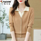 啄木鳥(niǎo)秋款女裝長(cháng)袖打底衣時(shí)尚洋氣毛衣寬松顯瘦翻領(lǐng)假兩件針織衫上衣 黃駝 XL