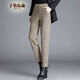 子牧棉麻秋冬裝 女毛呢褲子高腰寬松顯瘦小腳褲百搭九分休閑褲0879 咖色 XXL (建議130-140斤)